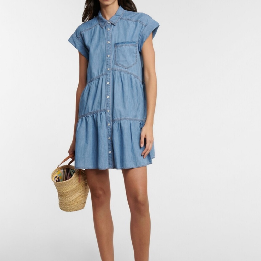 Veronica Beard Blue Asymmetrical Tiered Mini Dress